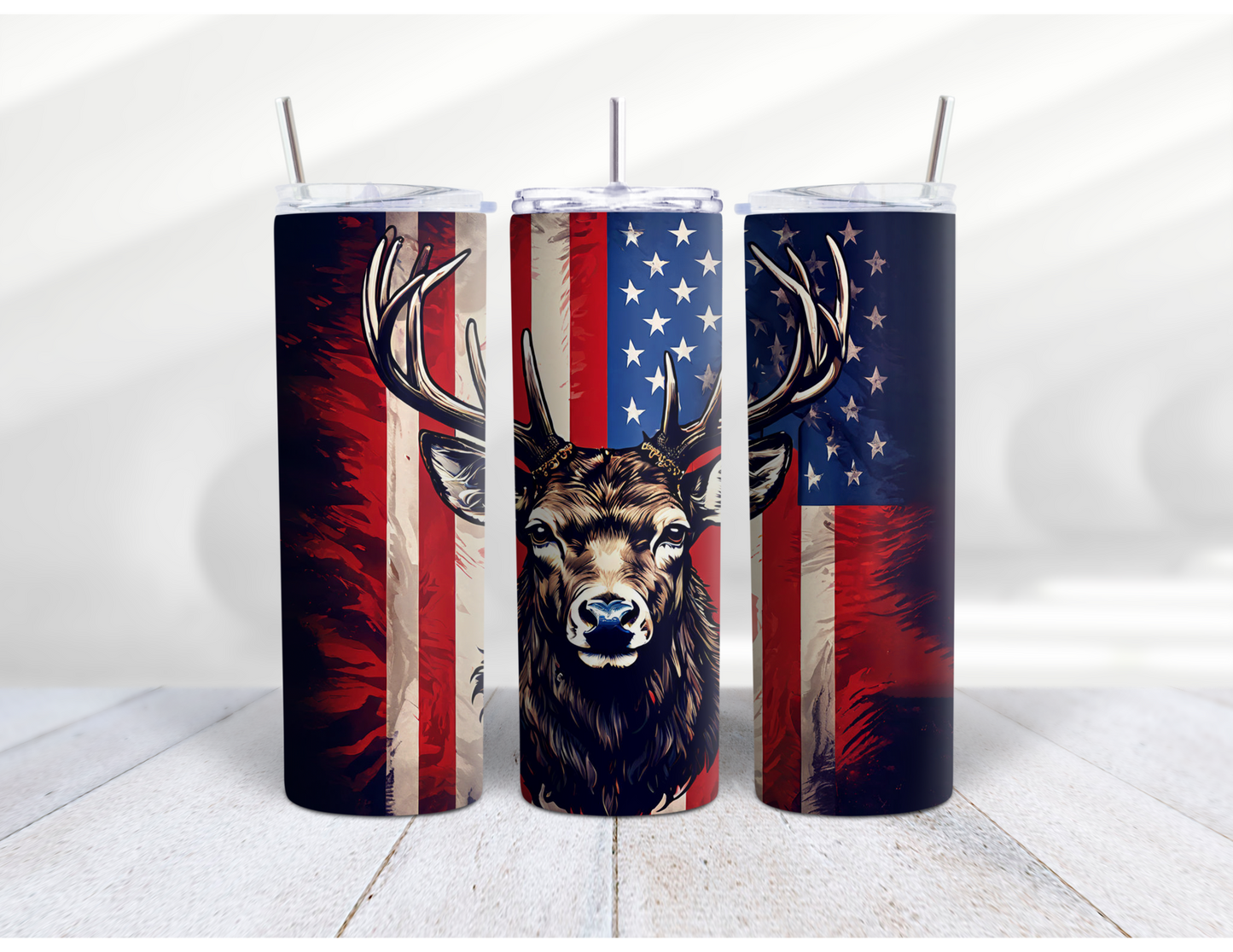 20 oz deer tumbler with flag