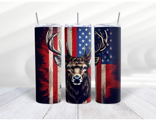 20 oz deer tumbler with flag